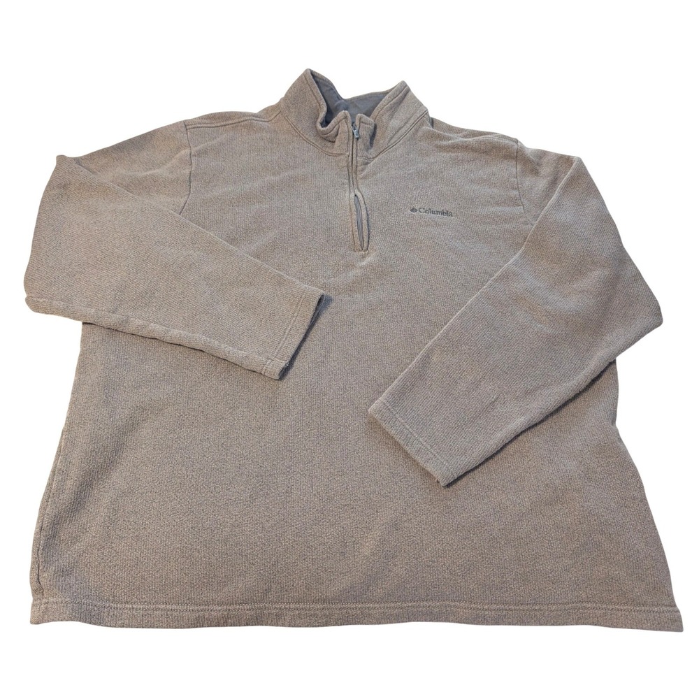 Columbia Mens XXL (2XL) Tan Quarter Zip Pullover Textured Cotton Blend Mock Neck